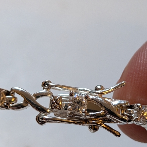 Elegant Sterling Silver 925 Swirl Link Tennis Bracelet Double Safety Clasp - Picture 4 of 9